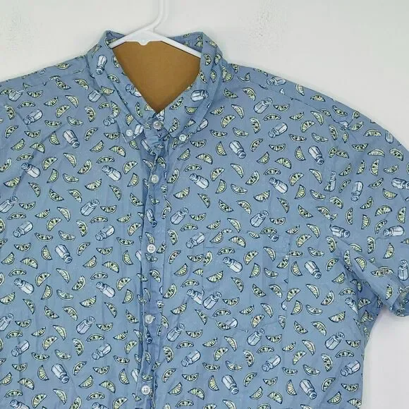 J Crew Men's XL Shirt Blue Lime Salt Print Mercantile Flex Button Up K8264 AT8 - Picture 2 of 5